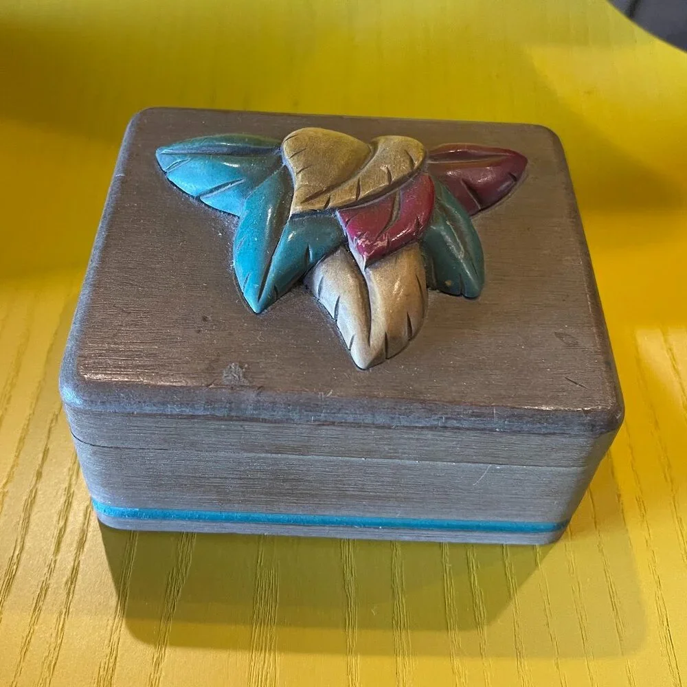 Vintage Art Deco Folk Art Wood Paint Jewelry Box